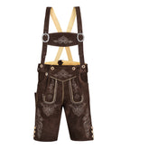 Dark Brown 2 Traditional Bavarian Cowhide Suede Lederhosen Shorts for Oktoberfest, Christmas & Carnivals