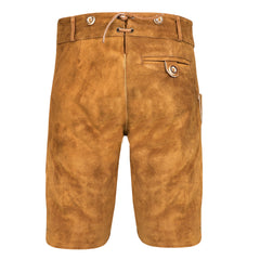Gold 2 Traditional Bavarian Cowhide Suede Lederhosen Shorts for Oktoberfest, Christmas & Carnivals