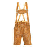 Gold 2 Traditional Bavarian Cowhide Suede Lederhosen Shorts for Oktoberfest, Christmas & Carnivals