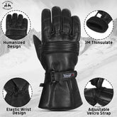 Premium Leather Winter Gauntlet Gloves for Men – Insulated Motorcycle Riding Gloves