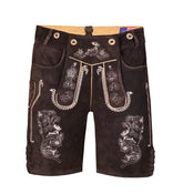 Mocha Traditional Bavarian Cowhide Suede Lederhosen Shorts for Oktoberfest, Christmas & Carnivals
