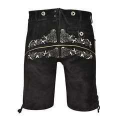 Black Traditional Bavarian Cowhide Suede Lederhosen Shorts for Oktoberfest, Christmas & Carnivals