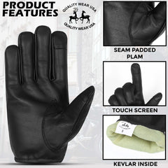 Police Touchscreen Cut-Resistant Leather Gloves – Tactical Hunting, Shooting, Motorcycle Riding Gloves (Cop-T)