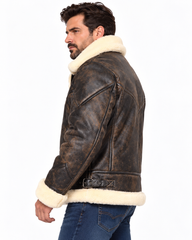 Men’s real Sheepskin Shearling distressed brown Jacket (B8 Style)