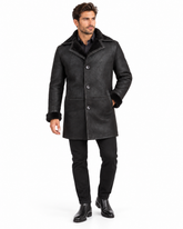 Men’s Genuine Sheepskin Shearling Coat – Black Leather Fur Lined Winter Overcoat (Mark-B)
