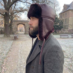 Authentic Unisex Real Sheepskin Shearling Leather Trapper Hat with Fur – Warm Winter Aviator Ushanka hat (Shanka-Bur)