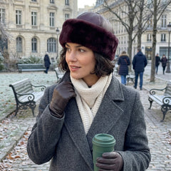 Authentic Unisex Real Sheepskin Shearling Leather Beanie Hat with Fur – Warm Winter Aviator Ushanka hat (Beanie-Bur)