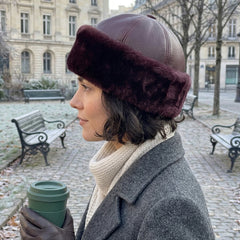 Authentic Unisex Real Sheepskin Shearling Leather Beanie Hat with Fur – Warm Winter Aviator Ushanka hat (Beanie-Bur)