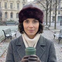 Authentic Unisex Real Sheepskin Shearling Leather Beanie Hat with Fur – Warm Winter Aviator Ushanka hat (Beanie-Bur)