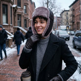 Authentic Unisex Real Sheepskin Shearling Leather Trapper Hat with Fur – Warm Winter Aviator Ushanka hat (Shanka-Purp)