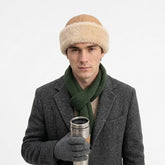 Authentic Unisex Real Sheepskin Shearling Leather Beanie Hat with Fur – Warm Winter Aviator Ushanka hat (Beanie-Tan)