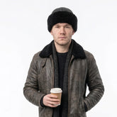 Authentic Unisex Real Sheepskin Shearling Leather Beanie Hat with Fur – Warm Winter Aviator Ushanka hat (Beanie-Black)
