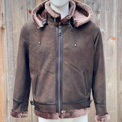 Men's B3 Bomber Aviator Flight Pilot RAF Fur Shearling Sheepskin Leather Jacket (Aviator-BP)