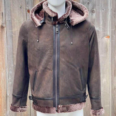 Men's B3 Bomber Aviator Flight Pilot RAF Fur Shearling Sheepskin Leather Jacket (Aviator-BP)