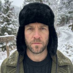 Authentic Unisex Real Sheepskin Shearling Leather Trapper Hat with Fur – Warm Winter Aviator Ushanka hat (Shanka-B)