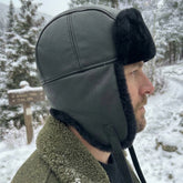 Authentic Unisex Real Sheepskin Shearling Leather Trapper Hat with Fur – Warm Winter Aviator Ushanka hat (Shanka-B)