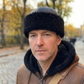 Authentic Unisex Real Sheepskin Shearling Leather Beanie Hat with Fur – Warm Winter Aviator Ushanka hat (Beanie-Black)