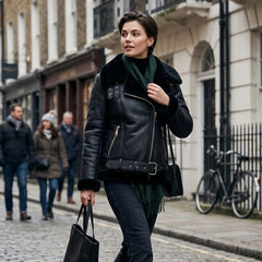 Women's Black B-3 Aviator: Genuine Sheepskin Shearling Leather with Original Fur