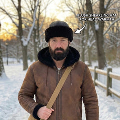 Authentic Unisex Real Sheepskin Shearling Leather Beanie Hat with Fur – Warm Winter Aviator Ushanka hat (Beanie-Black)
