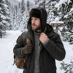 Authentic Unisex Real Sheepskin Shearling Leather Trapper Hat with Fur – Warm Winter Aviator Ushanka hat (Shanka-CB)