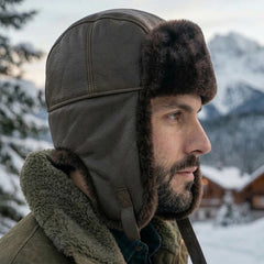 Authentic Unisex Real Sheepskin Shearling Leather Trapper Hat with Fur – Warm Winter Aviator Ushanka hat (Shanka-CB)