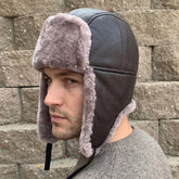 Authentic Unisex Real Sheepskin Shearling Leather Trapper Hat with Fur – Warm Winter Aviator Ushanka hat (Shanka-CP)