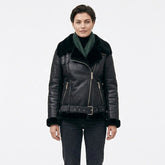 Women's Black B-3 Aviator: Genuine Sheepskin Shearling Leather with Original Fur
