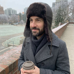 Authentic Unisex Real Sheepskin Shearling Leather Trapper Hat with Fur – Warm Winter Aviator Ushanka hat (Shanka-CB)