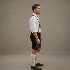 Black 2 Traditional Bavarian Cowhide Suede Lederhosen Shorts for Oktoberfest, Christmas & Carnivals