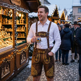Bronze Traditional Bavarian Cowhide Suede Lederhosen Shorts for Oktoberfest, Christmas & Carnivals