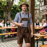 Brown 2 Traditional Bavarian Cowhide Suede Lederhosen Shorts for Oktoberfest, Christmas & Carnivals