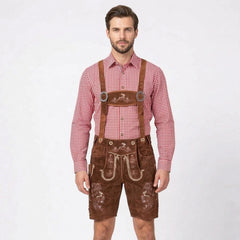 Hazel Brown Traditional Bavarian Cowhide Suede Lederhosen Shorts for Oktoberfest, Christmas & Carnivals