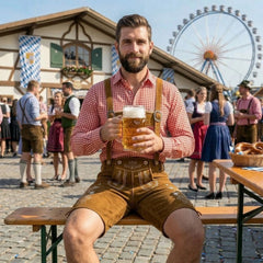 Gold Traditional Bavarian Cowhide Suede Lederhosen Shorts for Oktoberfest, Christmas & Carnivals