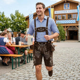 Dark Brown Traditional Bavarian Cowhide Suede Lederhosen Shorts for Oktoberfest, Christmas & Carnivals