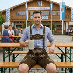 Dark Brown Traditional Bavarian Cowhide Suede Lederhosen Shorts for Oktoberfest, Christmas & Carnivals