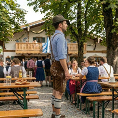 Brown Traditional Bavarian Cowhide Suede Lederhosen Shorts for Oktoberfest, Christmas & Carnivals