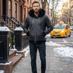 Men's B3 Bomber Aviator Flight Pilot RAF Fur Shearling Sheepskin Leather Jacket (Aviator-BC)