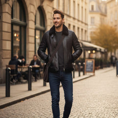 Men’s Authentic RAF B2 Aviator Real Sheepskin Shearling Fur Jacket (Black Croc)