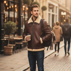 Men’s Authentic RAF B2 Sheepskin Shearling Fur Pilot Jacket (Allen-B)