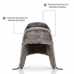 Authentic Unisex Real Sheepskin Shearling Leather Trapper Hat with Fur – Warm Winter Aviator Ushanka hat (Shanka-Purp)