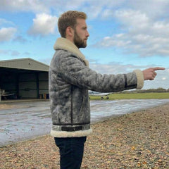 Men’s RAF Sheepskin Shearling Leather Jacket – Aviator Style with genuine Shearling Leather (Aviator-B3)