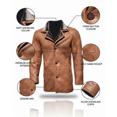 Men’s Real Sheepskin Shearling Leather Trench Coat – Premium Genuine Fur Lined Outerwear (Mark-G))