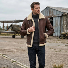 Men’s Authentic RAF B2 Sheepskin Shearling Fur Pilot Jacket (Allen-B)