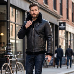 Men’s Authentic RAF B2 Aviator Real Sheepskin Shearling Fur Jacket (Black Croc)