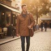 Men’s Real Sheepskin Shearling Leather Trench Coat – Premium Genuine Fur Lined Outerwear (Mark-G))