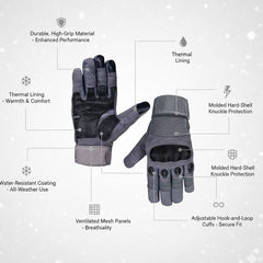 Motorcycle Gloves for Men, Touchscreen Cycling Gloves with Hard Knuckle for Outdoor Sport (Tac-Grey)