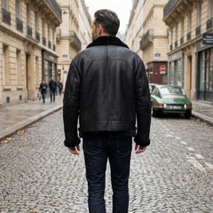 Men’s Authentic B2 RAF Aviator Real Sheepskin Shearling Leather Jacket with removable hood (Black B2)
