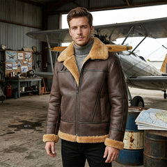 Men's B3 Bomber Aviator Flight Pilot RAF Shearling Sheepskin Leather Jacket (Aviator-BG)