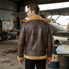 Men's B3 Bomber Aviator Flight Pilot RAF Shearling Sheepskin Leather Jacket (Aviator-BG)