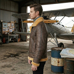 Men's B3 Bomber Aviator Flight Pilot RAF Shearling Sheepskin Leather Jacket (Aviator-BG)